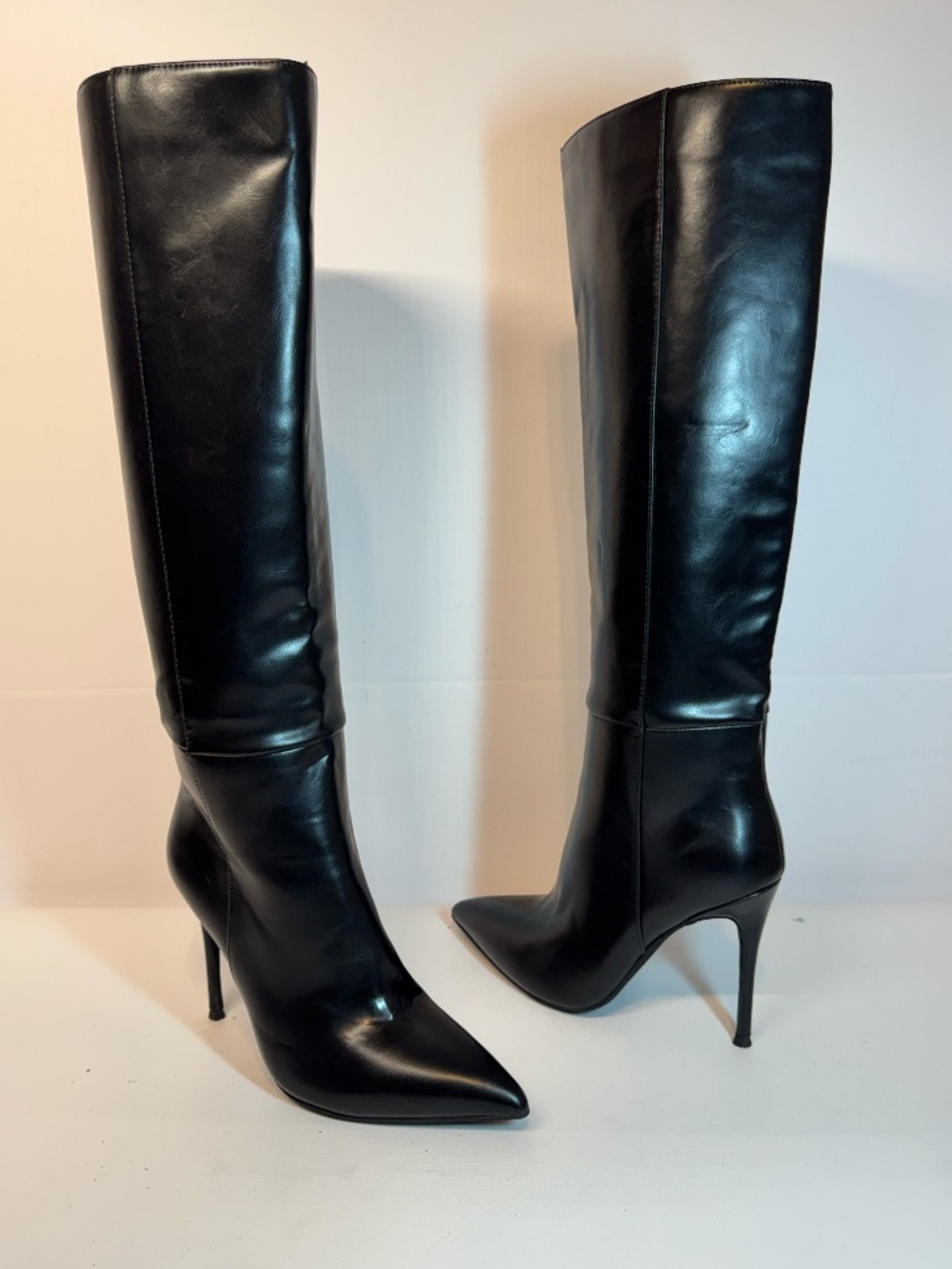 Jeffrey Campbell Black Leather Pointed Toe Stiletto Knee Boots 7